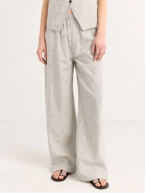 Scoop Striped Linen Blend Wide Leg Pants Black White XL Pull-On Beachy Boho